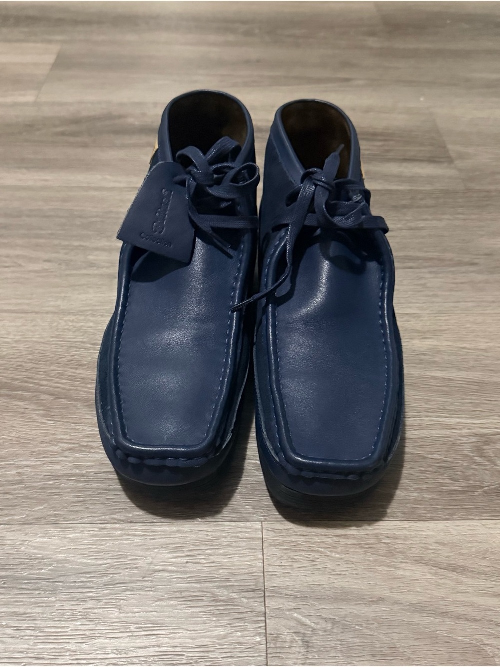 Men's Navy Leather Chukka Moc Toe Boots